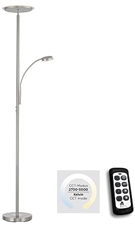 SellTec LED Stehlampe, Deckenfluter dimmbar mit Leseleuchte, moderne Stehleuchte, Lesearm verstellbar, Fernbedienung + Touch, Lichtfarbe warmweiß - kaltweiß