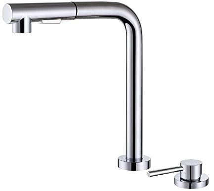 SUMERAIN 2-Loch-Küchenmischbatterie mit ausziehbarer Dusche Chrom, Hochdruck-Küchenarmatur für die Fensterfront.