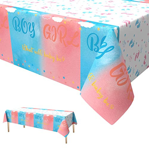 Xinvery Nappe de table pour fête de révélation de genre - Pour garçon ou fille - Rose et bleu - 137 x 274 cm