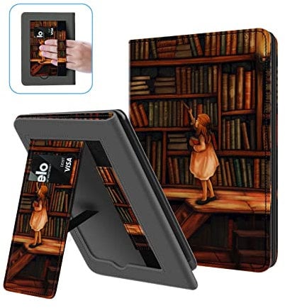 Ayotu Custodia con Supporto per 6 Nuovo Kindle 11ª Generazione 2024/2022 (Modello: RS23CV/C2V2L3), Custodia in Pelle PU con Cinturino da Polso, La Biblioteca