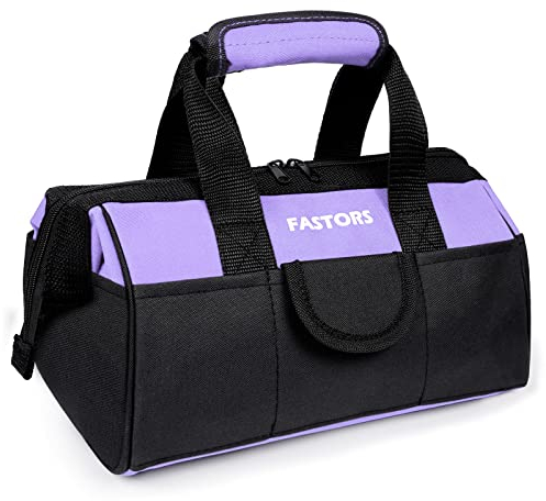 FASTORS Violette Werkzeugtasche für Damen mit 33 cm breiter Öffnung, Werkzeugtasche mit 8 Außentaschen und 2 Innentaschen (lila)