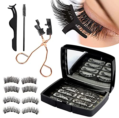 Nizirioo Faux Cils Magnetique Naturel: 4 Paires 3D Cils Magnetique Naturelavec Pincettes et Pinceau, Cils Magnétiques 3D Réutilisables Waterproof Effet sans Eye-Liner avec Applicateur