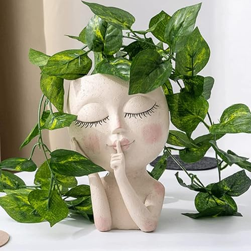 Vaso da fiori in resina con viso umano, piccolo vaso creativo con foro di drenaggio, per interni ed esterni, piante grasse, vasi per casa, scrivania, decorazione da giardino (colore chiaro)