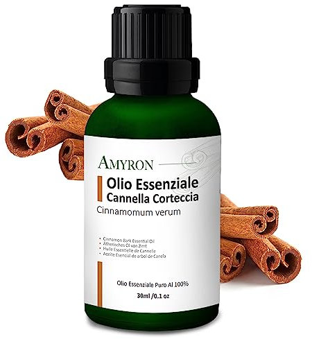 Olio Essenziale Cannella 30ml Naturale E Puro Al 100% Ideale Per Aromaterapia E Diffusore Oli Essenziali/Massaggi aromatici/Uso Alimentare. (Cannella)