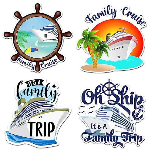 Hoteam 4 Pcs Family Cruise Door Decorations Magnetic Large Cruise Ship Door Magnets Funny Waterproof Nautical Magnets for Carnival Cabin Stateroom Fridge Car