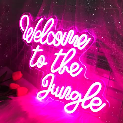 Welcome to The Jungle LED Neon Signs Pink Neon Lights for Wall Decor USB Light Up Sign for Garden Home Porch Store Christmas Living Room Bar Decoration 5v, 16.5 * 13