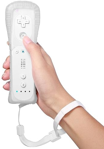 Aicharynic Wii-Fernbedienung, Gamecontroller Wii Controller Wireless Remote Bewegungssensor Vernbedinung Ersatz Gamepad Controller für Wii und Wii-Konsole, mit Handschlaufe und Silikonhülle (weiß)