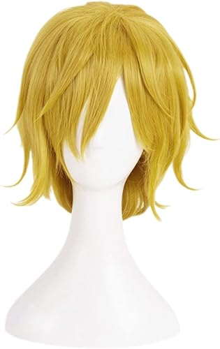 MIGUOO Anime Sanji Cosplay Perücke, Blonde Kurze Haare Rollenspiel Halloween Kostüm Party Perücken Mit Kostenloser Perücke Cap