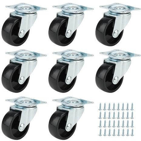 JAPCHET 8 PCS 40mm Swivel Castors, Up To 160KG Furniture Wheels, Castor Trolley Wheels for Chairs, Tables, Carts