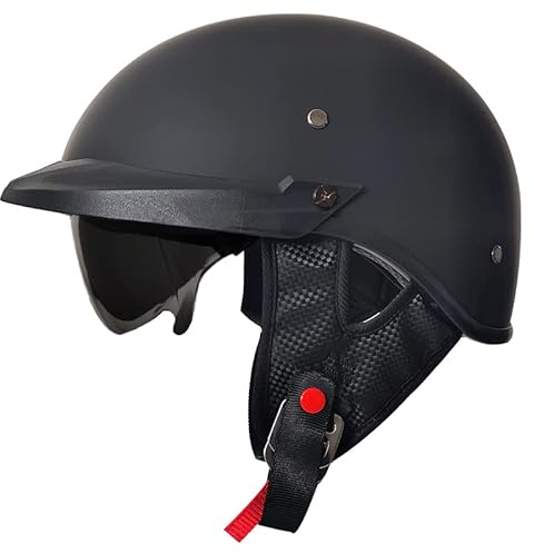 Retro Helm Moped Halbschalenhelm mit ECE-Zertifizierung Rollerhelm Cruiser Chopper Skateboardhelm Antikollisionshelm Motorradhalbhelm mit Visier für Damen und Herren Erwachsene (Mattschwarz,M)