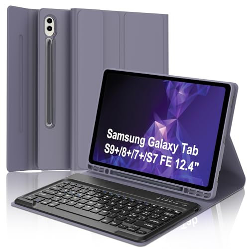 SENGBIRCH Teclado Samsung Tab S9 Plus con funda para S8+/S7+/ S7FE 12,4, funda Samsung Galaxy Tab S9 Plus con teclado tableta, teclado Bluetooth Layout italiano magnético desmontable, lavanda