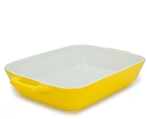 Intirilife Auflaufform Backform aus Porzellan in Gelb - Außen 26 x 17 x 5 cm - Innen 20 x 15.5 x 4 cm - Auflauf Back Form mit Griffen für Lasagne Aufläufe Tiramisu