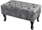Riess Ambiente Design Sitzhocker Chesterfield 80cm grau Samt Knopfheftung Nietenbesatz
