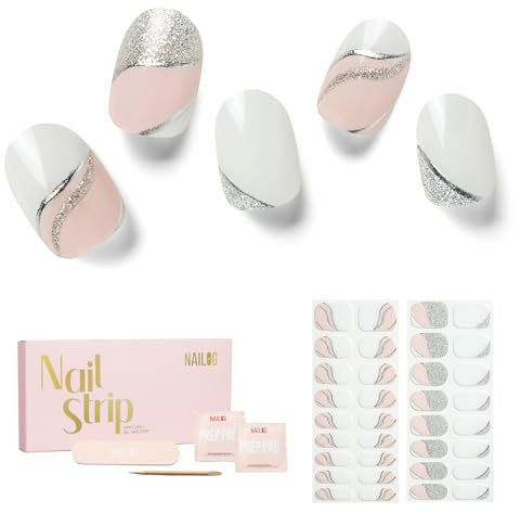 NAILOG Semi Cured Gel Nail Strips, 34 pcs Salon-Quality Gel Nail Stickers, Long Lasting Nail Wraps for Women with Soft Gel Finish, Be with You