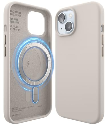 elago Magnetische Silikonhülle Kompatibel mit iPhone 15 Hülle, Kompatibel mit MagSafe Alles Zubehör, Integrierte Magnete, Premium Silikon, Ganzkörper Schutzhülle [5 Lagige Struktur] (Taupe)