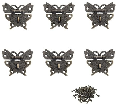 Lot de 6 loquets papillon et vis, petites boîtes à bijoux en bois, pour valise, armoire, bronze, loquet antique