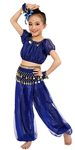 Handgemachte Kinder Mädchen Bauchtanz Kostüme Kinder Bauchtanz Tanztuch Jogginganzug Kinder Jungen (null-Blue, L)