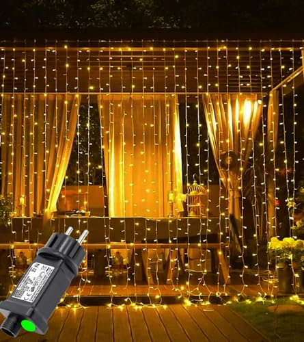 Joysing Lichtervorhang 6m x 3m 600 LED Lichterketten Vorhang mit Stecker, Timer, 8 Modi Lichterkette Fenster Wasserdicht Vorhang Lichterkette für Hochzeit Pavillon Garten Wand Deko - Warmweiß