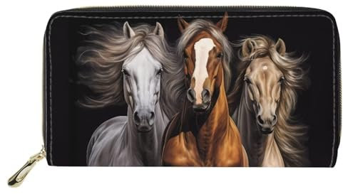 Belidome Leder Geldbörse Damen Mädchen Geldbörse Handtasche Münztasche, pferd, Einheitsgröße