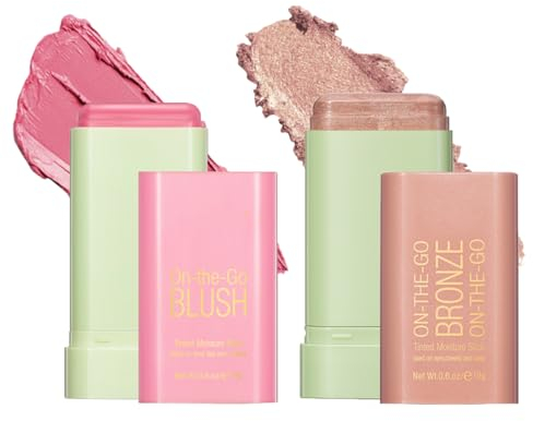 Creme Blush Stick, Rouge für Wangen Make Up - Cremig-leichter 3-in-1 Multi-Stick für Gesicht, Augen und Lippen - Feuchtigkeitsspendendes und verblendbares Rouge (01Blish+02Highlighter, Normal)
