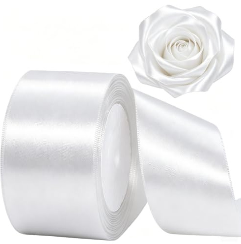 Weiß Satinband 50mm,Geschenkband Satinband 22 Meter Polyesterband,Weiß Schleifenband für Geschenkverpackung,Dekoration,Hochzeit,Weihnachten,Bastelarbeiten,und Geschenkverpackung