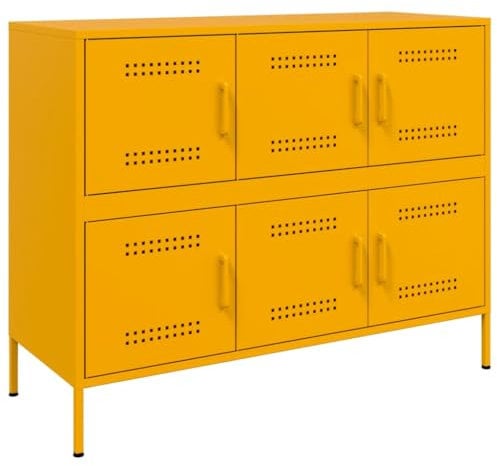 vidaXL Sideboard, Kommode mit Stauraum, Schrank Beistellschrank Verstellbare Schraubfüße, Wohnzimmer Anrichte Highboard, Industrie-Stil, Senfgelb Kaltgewalzter Stahl