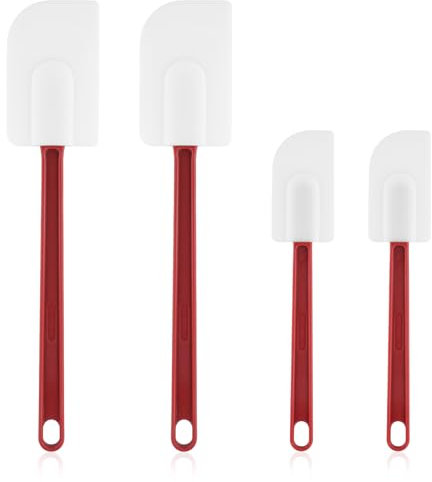 4pcs Silicone Scraper Spatulas, Hanging Baking Spatula Multiuse Long Handle Spatula with Handle for Kitchen Mixing Cooking Baking Utensils