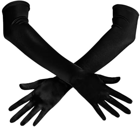 SOIDMHP Women's Long Elbow Satin Stretchy Black Long Gloves, 1 Pair, Adult Women's Gloves, Perfect for Formal Occasions
