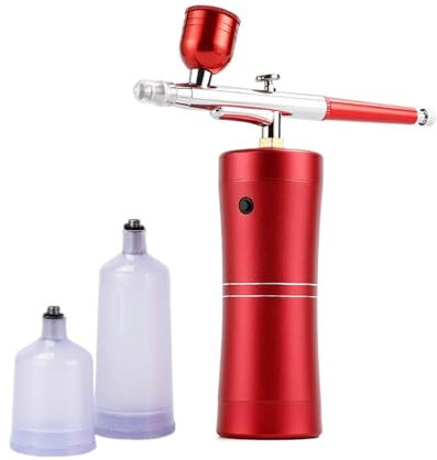 Airbrush Air Compressor Cordless Airbrush Kit, Rechargeable Handheld Air Compressor Spray Gun Airbrush Kit for Nail Art, Cake, Make Up, Tattoo, Face Paint and Model(Red)