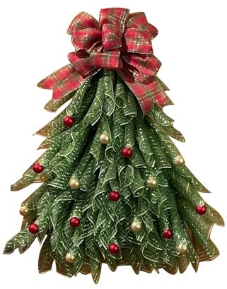 Handgemachte Weihnachtskranz Türkranz, Weihnachtskranz mit Rot/Gold Kugeln, Jutenetz, Schleife, Weihnachten Dekor (Grün)