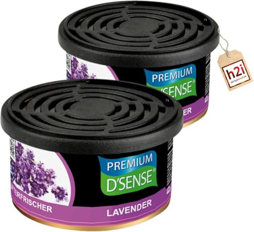 h2i Premium Duftdose | lavendel | 2 Stück | Auto Lufterfrischer und Duftspender für Camping, Büro & Zuhause | 60 Tage frischer Duft mit Mengenregulierung |b| passt in Getränkehalter | mit h2i Sticker