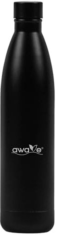 AWAVE Recycelte Edelstahl Trinkflasche 750 ml Doppelwandig Isolierte Thermo Flasche Isolierkanne Kohlensäure geeignet Auslaufsicher, für Schule Kindergarten Büro Reisen, Matt Schwarz
