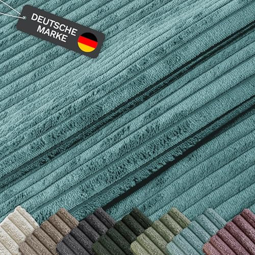 Lycce Cordstoff Meterware | 35.000 Scheuertouren | Tierfreundlich & kratzresistent | 1 lfm x 1,40 m breiter Polsterstoff für Möbel, Kissenbezüge und andere DIY Projekte | 360 g/m² | türkis