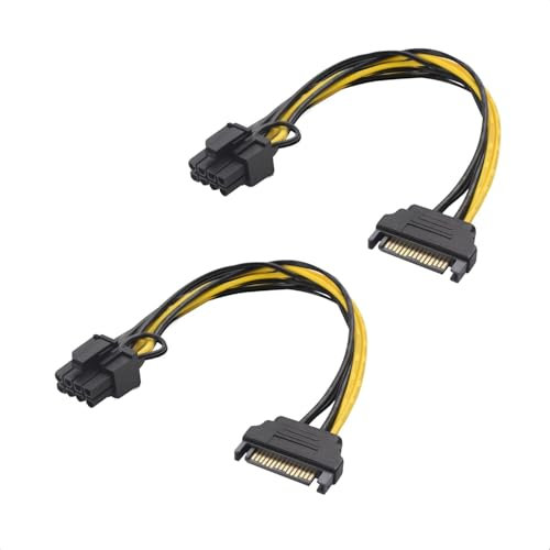 Duluok Set di 2 cavi SATA a 15 pin maschio a 8 pin, 18 cm, cavo di alimentazione SATA a PCIe 8 pin, 6+2 pin, per scheda grafica, connettore PCIe sicuro e conveniente per GPU