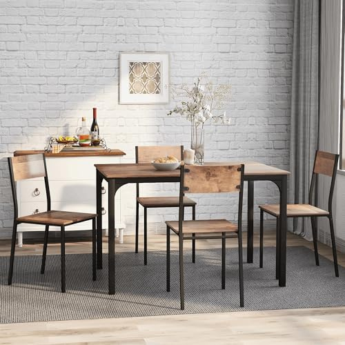 Generisch Vintage Essgruppe, Esstisch mit 4 Stühlen für Balkon & Esszimmer, platzsparendes Design, minimalistisch, MDF-Tischplatte, Stahlrahmen, einfach zu reinigen, für kleine Räume.