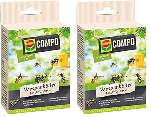 COMPO Wespenfallen Köder-Nachfüllpack, Natürlicher Inhaltsstoff, Insektizidfrei, 2 Flaschen mit jeweils 125 ml, Wespenspray (Packung mit 2)