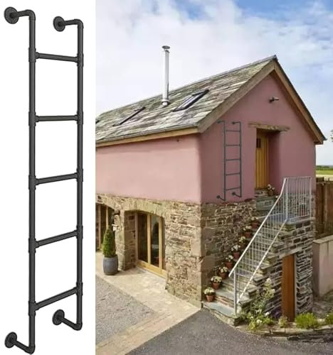 Metal Rescue Ladders 4ft 5ft 6ft 7ft 8ft - Sturdy Wall Ladders for 2-Story Homes Bunk Beds Outdoor & Terrace Use - Forged Iron Design