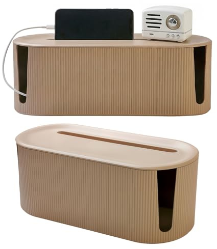 Kryndle Kabelbox, mit 3-lochiger Ladeöffnung Kabelmanagement Box, Khaki | Entwickelt zum Verstecken von unordentlichen Kabeln und Drähten, passend für Schreibtische und Heimbüros