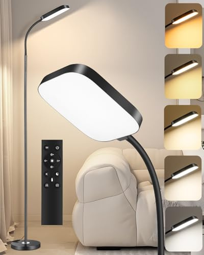 Lampada da Terra LED Dimmerabile 1850LM 18W, Piantana Moderna con Telecomando, Luce Potente Regolabile 3000-6500K, Lampada da Lettura Orientabile per Salotto, Camera da Letto e Studio