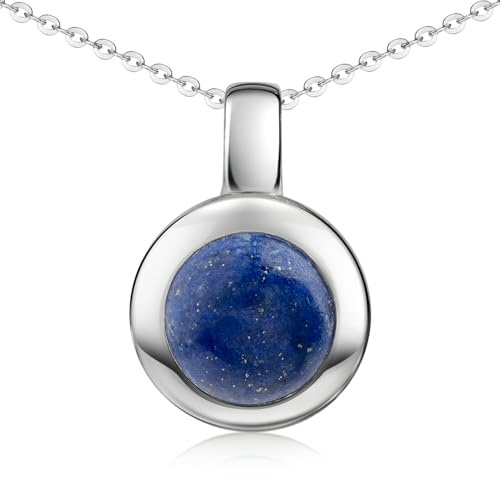 MATERIA Edelstein Anhänger blau Silber 925 - Lapislazuli Kettenanhänger rund mit Halskette KA-38-Lapislazuli_K141