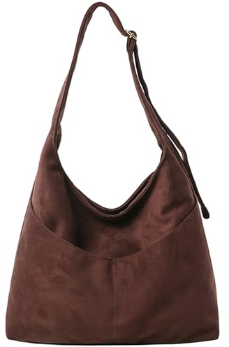 JANSBEN Wildleder Handtasche Damen Groß Shopper Tasche Damen Schultertasche Suede Hobo Bag Umhängetasche für Freizeit, Arbeit, Reisen