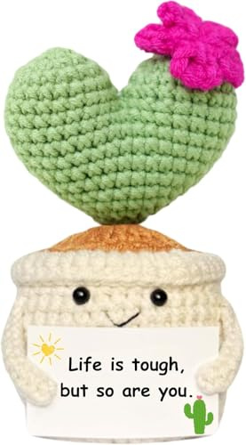 ALUNME Get Well Gifts for Women, Handmade Crochet Cactus – Plush Plant Gift with Encouragement Card for Desk Decor, Home or Office