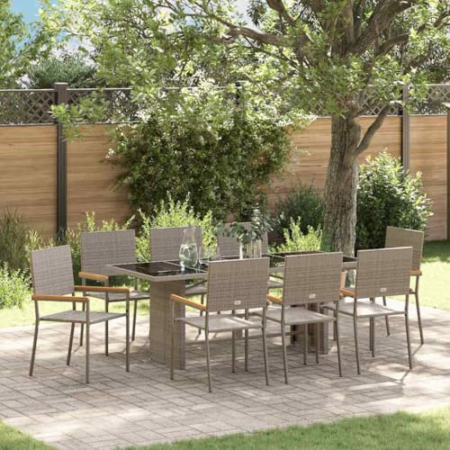 KTHLBRH Modernes Garten-Esszimmer-Set, rechteckiger Tisch und Stühle mit gehärtetem Glas und solidem Stahlrahmen, für Terrasse im Freien, minimalistisch