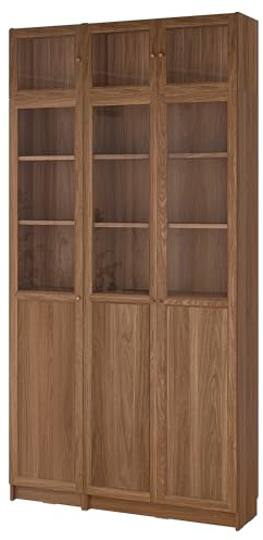 ProTuning BILLY/OXBERG Bücherregal mit hoher Ausfahrt, Pnl/Glss Drs, brauner Walnuss-Effekt/Klarglas, 120 x 30 x 237 cm
