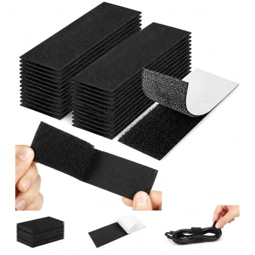 20Pcs Hook and Loop Tape, 3 × 10 cm Self Adhesive Reusable Double Sided Sticky Tape, Strong Heavy Duty Adhesive Strips for Home & Office Use (Black)
