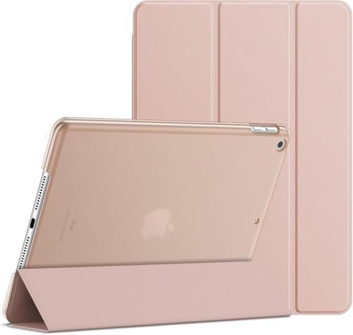 TXWLLIU Hülle für iPad 10,2 Zoll 9./8./7. Generation 2021/2020/2019, Dreifach Gefaltete Schutzhülle, Schlanke Durchscheinende Mattierte Rückseite Schutzhülle mit Auto Wake/Sleep, Roségold