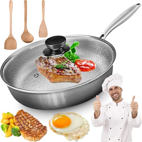 2026 Tovara Titanium Pro Pfanne, 22/24/26/28/30/32cm Titan Pfanne Unbeschichtet mit Deckel, Antihaftbeschichtete Bratpfannen, Multifunctional Pots und Pans Set für die Hausmannskost (Mit Deckel,28CM)