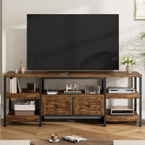 Aptliton Industrial TV Stand with 2 Drawers,160cm,Entertainment Center, Rustic Media Console with Storage Shelves, Open Design & Metal Frame