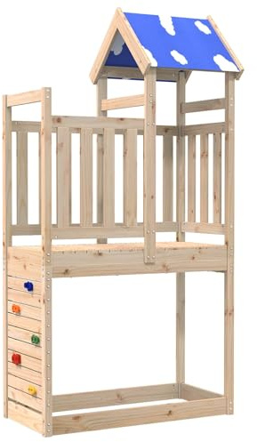 Mangloder Torre da gioco marrone, 110,5 x 52,5 x 215 cm, in legno di pino massiccio, per bambini, in giardino, con scivolo e accessori, casetta da arrampicata resistente alle intemperie, per giochi di