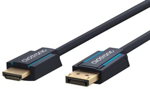 Clicktronic Aktives DisplayPort auf HDMI Adapterkabel, hochauflösende Signalübertragung WQHD @ 75 Hz (1440p) / Full HD @ 60 Hz (1080p) Kristallklarer Sound / DP-Stecker zu 1x HDMI Stecker, 15m